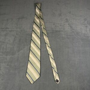 Paul Dione Mens Silk Necktie Green Champagne Striped Herringbone Silk Tie